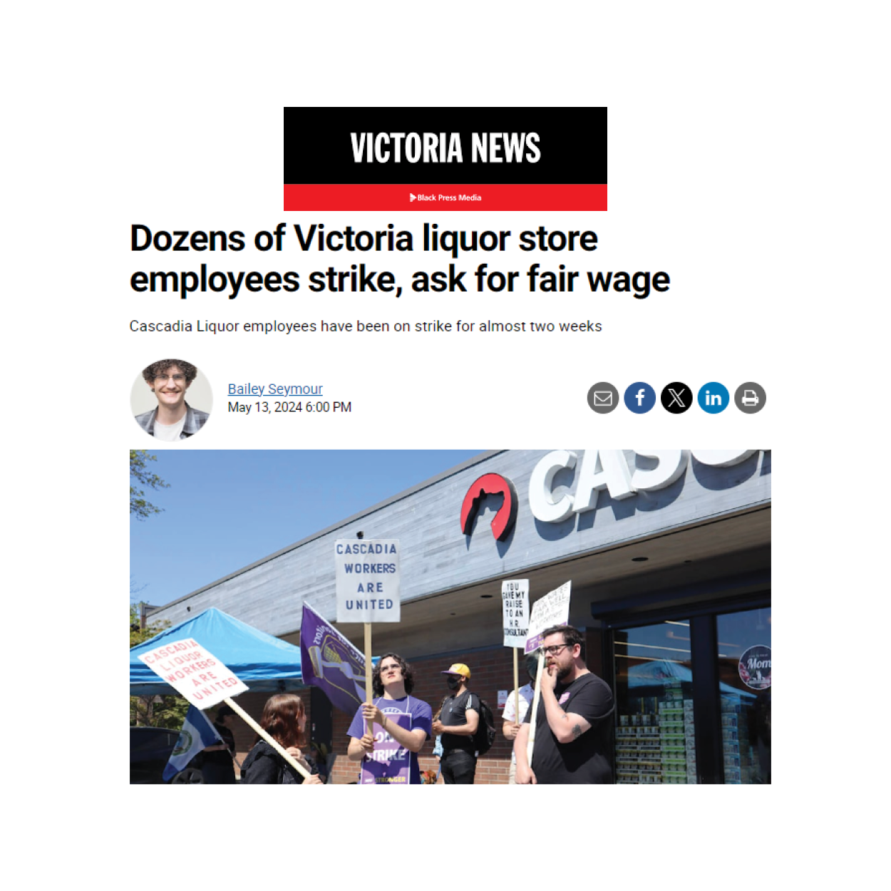 Read more about the article Dozens of Victoria liquor store employees strike, ask for fair wage